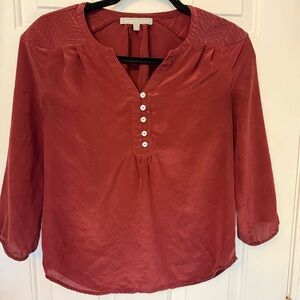 Daniel Rainn Burgundy Embroidered Shoulder Blouse – Petite XS